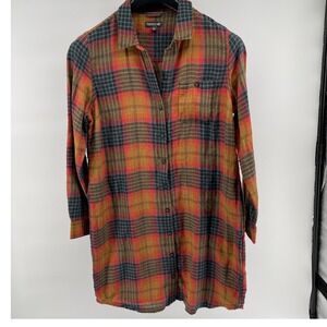 Toad&Co Plaid Long-Sleeve Shirt Dress in Red, Orange, Blue